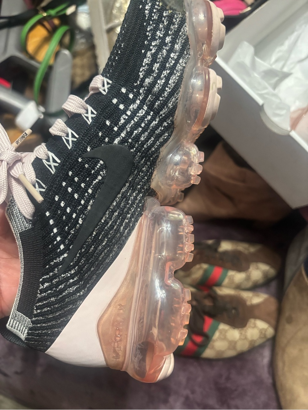 Nike Women's Black Knit Sneakers with Pale Pink Accents - Picture 12 of 12